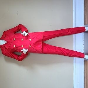 Red power suit, Isaac Mizrahi, double breasted blazer 4 and slim pants 6